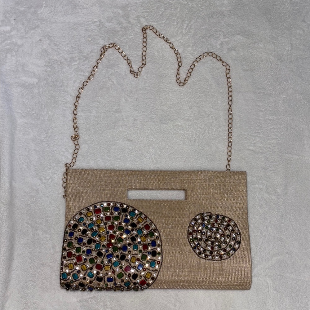 Jute clutch bag Elegant Beige Clutch with Multicolor Accents